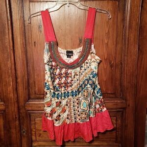 Daytrip Boho Beaded Sleeveless Top Ruffle sz L